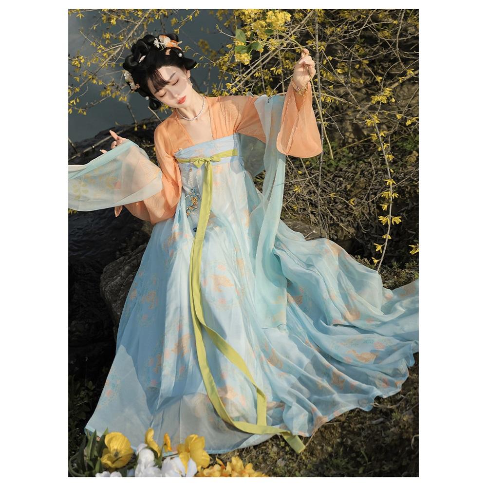 Chinese Original Tang Dynasty Hanfu, Elegant Flowy High Waist Ruqun Set for Women, Spring & Summer