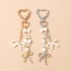 Cute Bowknot Love Heart Keychain Crystal Pearl Key Ring Pendants For Women Girls Handbag Decor Diy Handmade Key Chain Gifts