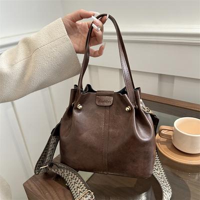Women'S Bag Bucket Bag Niche Foreign Style Shoulder Bag Webbing Drawstring Bucket Bag Fashion Versatile Messenger Bag