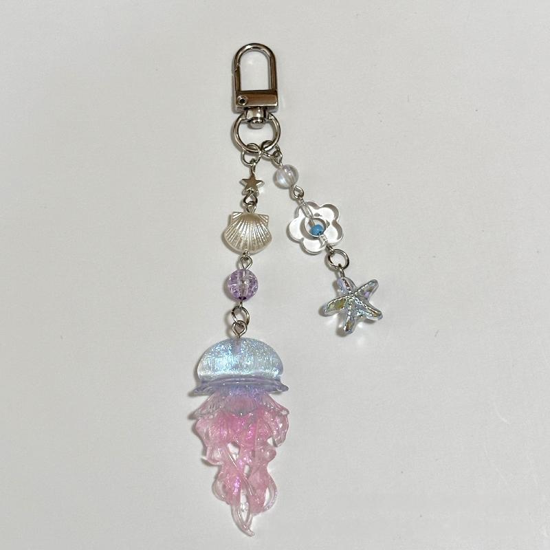 Creative Jelly Color Jellyfish Star Keychain Y2K Beaded Pendant Phone Chain Car Keyring Bag Hanging Decoration Ornament Gifts