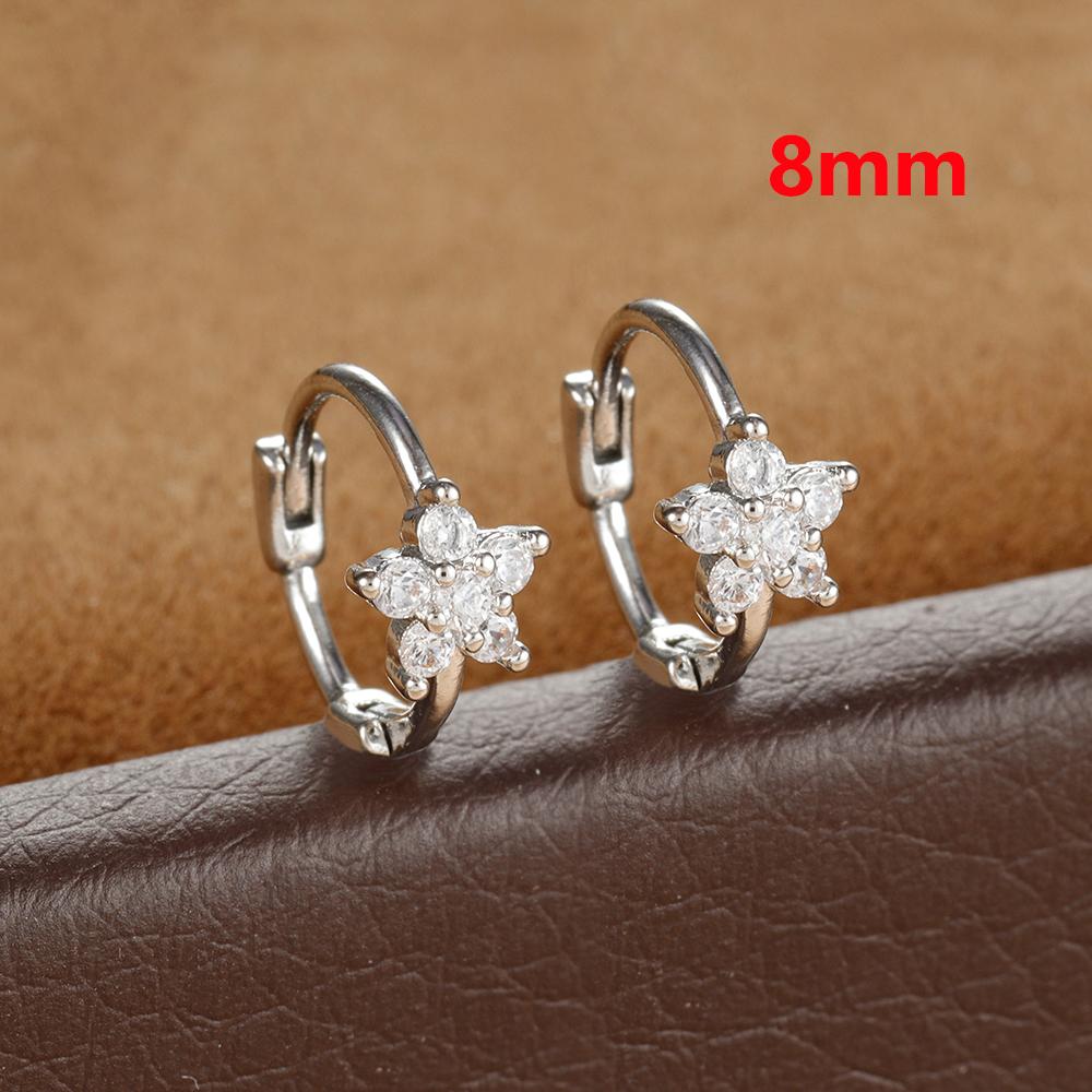 2 Stück Huggies Creolen für Damen Einfach Edelstahl Kleiner Kristall Zirkonia Knorpel Blume Ohrringe Piercing Schmuck