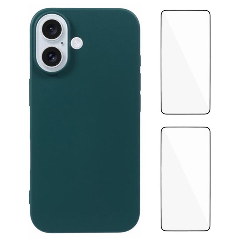 

WANLONFENG RB3 Series For iPhone 16 Case with 2Pcs Screen Film Soft TPU Phone Back Cover (Big Lens Hole) Army Green
