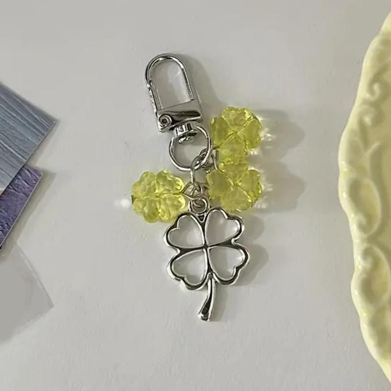 Unique Four Leaf Clovers Pendant Keychain Handmade Phone Chain Beaded Cellphone Lanyard Jewelry for Wallets and Keys