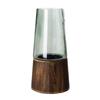 AIVAR Large Glass and Wooden Flower Vase, Nordic Transparent, Simple, Clear, Large, 28cm, Decorative, for Indoor Use (Green with Wooden Bottom)