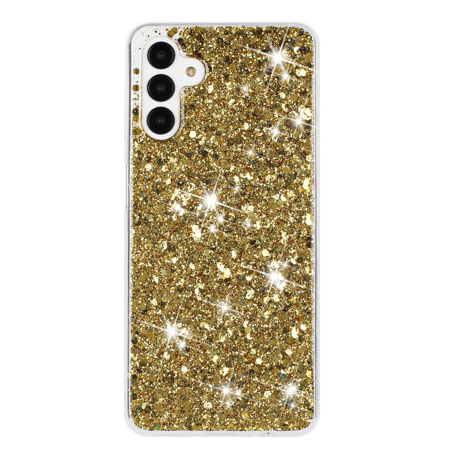 

For Samsung Galaxy A04s 4G (164.7 x 76.7 x 9.1 mm)/A13 5G Epoxy TPU Case Glittery Phone Cover Gold