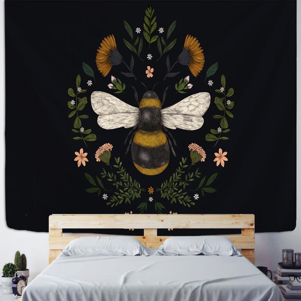 

Пчела Цветочный Гобелен Настенный Декор Цветок Маргаритки Гобелены Подвесной Декор Для Спальни Drom Room Настенный Декор Маленький Черный Гобелен 95x70CM