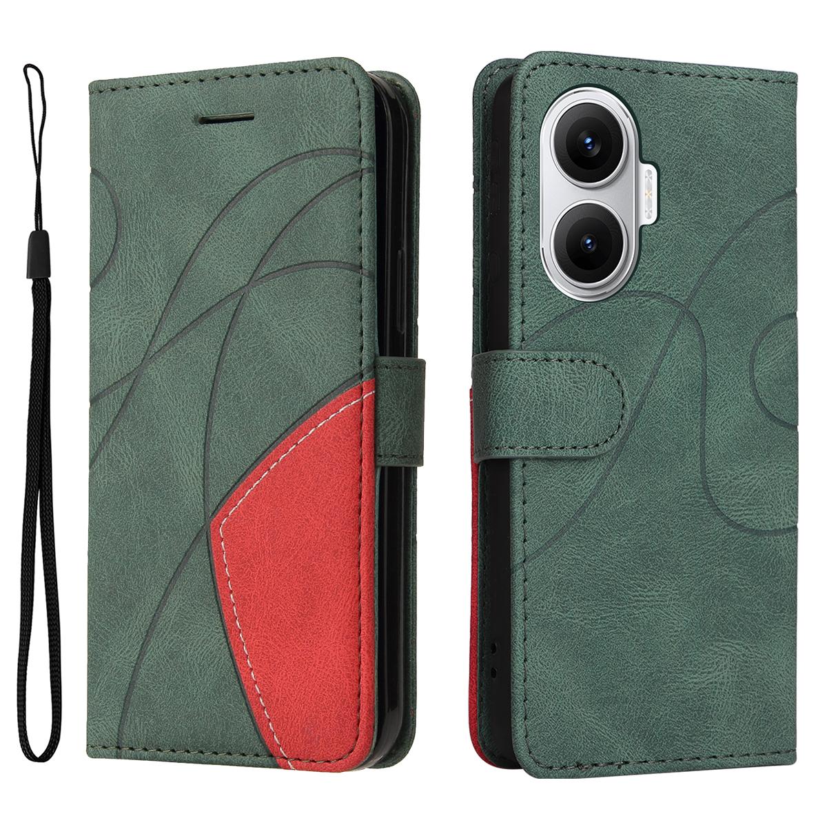 

For Xiaomi Poco F7 5G/Xiaomi Redmi Turbo 4 Pro 5G Leather Phone Case Stand Wallet with Bi-colour Splicing Design Green
