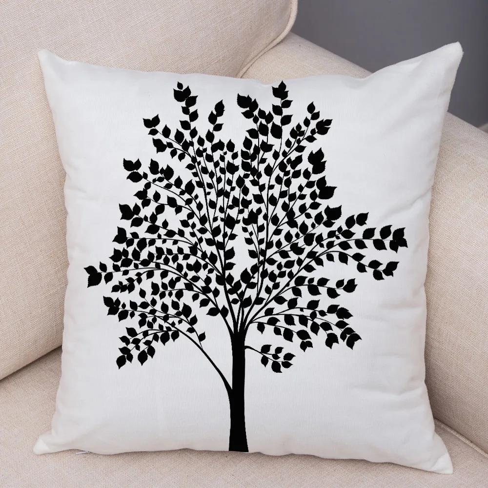 Nordic Style Green Leaf Cushion Cover Decor Cartoon Tree Print Pillow Case for Sofa Home Car 45x45cm Soft Plush Pillowcase