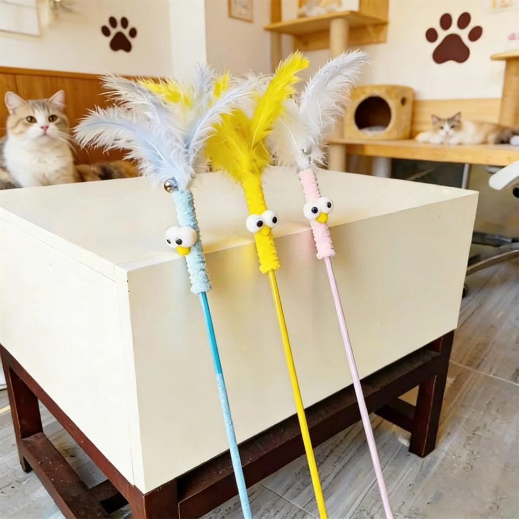 Interactive Feather Cats Wand Toy With Bell -  Self-Play & Boredom Relief For Cats,  Safe Pet Teaser Stick