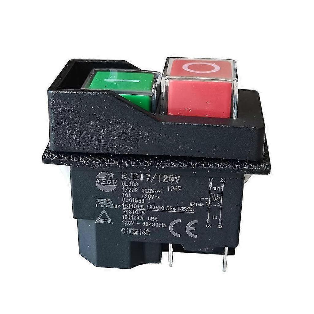 KJD17 Interruttore Elettromagnetico a Pulsante 4 Pin 120V, Corrente 16A, Grado di Protezione IP55 con Protezione da Sottotensione allo Spegnimento, Certificato CE