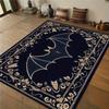 1pc Large Halloween Bat Area Mat Mat - Gothic Navy Blue & Golden floor mat with, Machine Washable Non-Slip Backing, Spooky Home