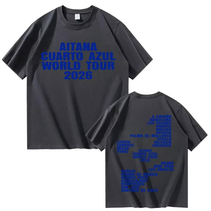 Singer Aitana Cuarto Azul Album 2026 Double Sided Print T Shirt Mens Women Hip Hop Streetwear Tops 100 Cotton TShirt