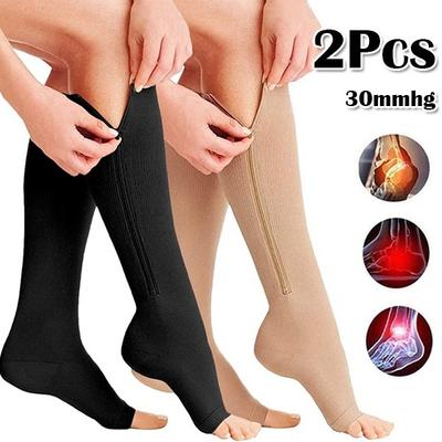Kompresné ponožky na zips Nové kompresné ponožky Sox na zips Pružné podpery nôh Unisex pančuchy pod kolená s otvorenou špičkou
