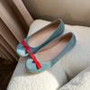 Sheepskin Version~ French Bow Round Head Ballet Shoes Women's Blue Flats Fairy Evening Breeze Light Mouth Single Shoes