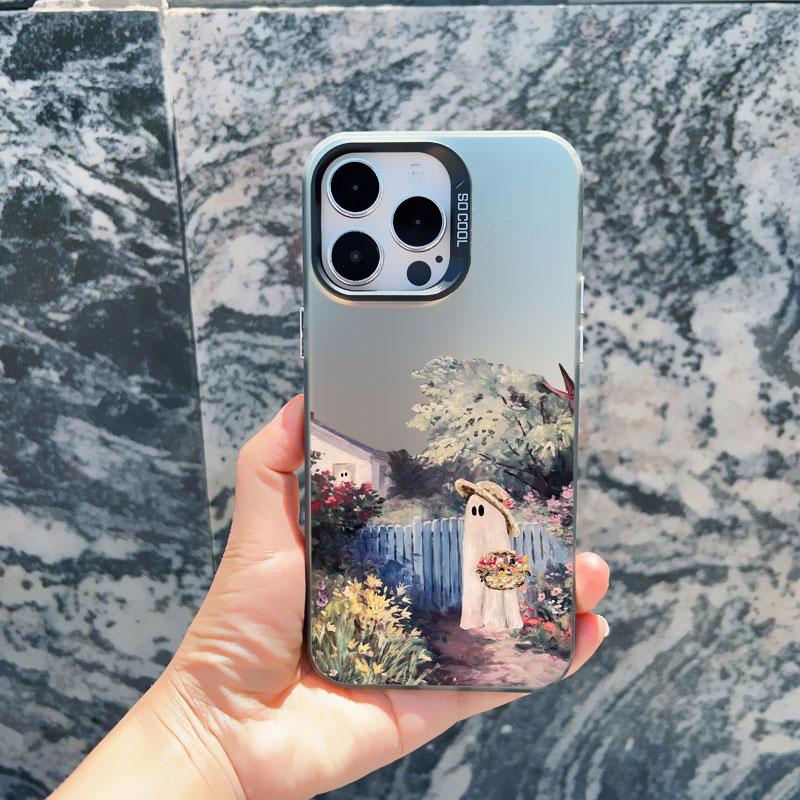Case For iPhone 13 Mini 12 Pro Max 15 14 11 16 Pro Max Plus Aesthetic Cute Ghost Art Shockproof Matte Laser Back Covers