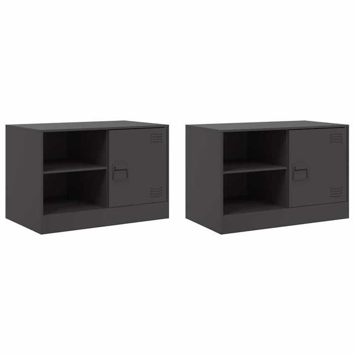 VidaXL Meubles TV 2 pcs noir 67x39x44 cm acier, banc TV, meuble télé, meuble multimédia, buffet TV, meuble hifi, centre de 841692