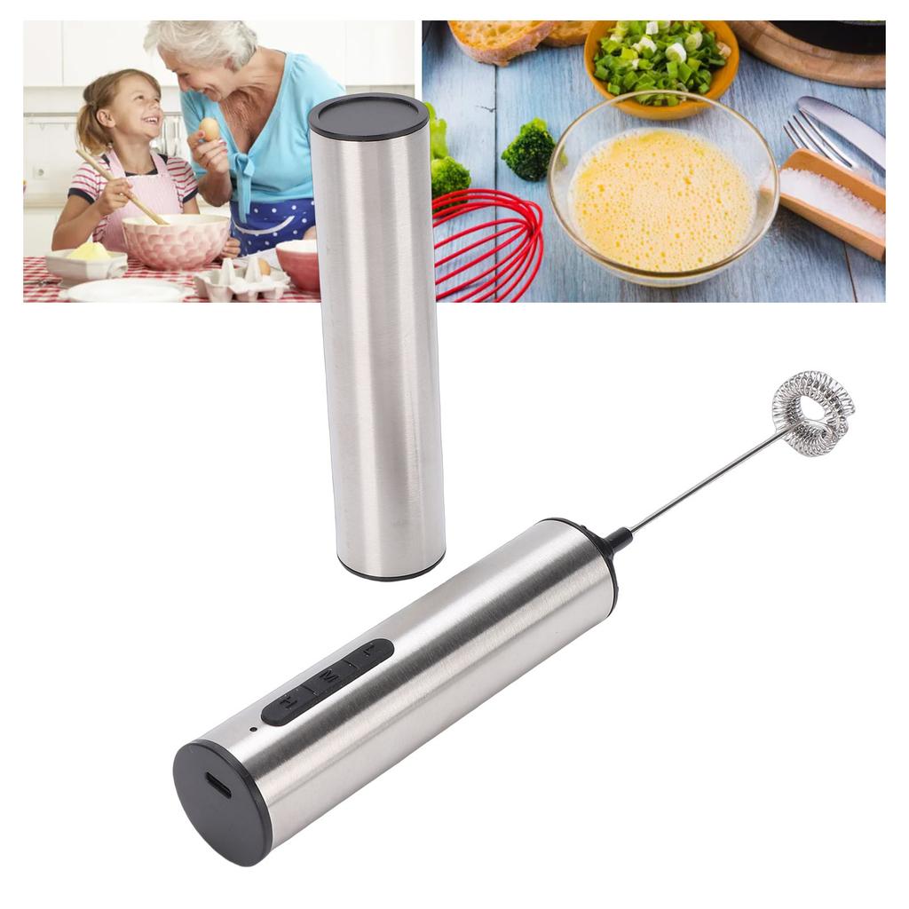   USB Rechargeable Milk Frother Handheld Stainless Steel Portable Hand Frother Drink Mixer   for   Travel Camping  