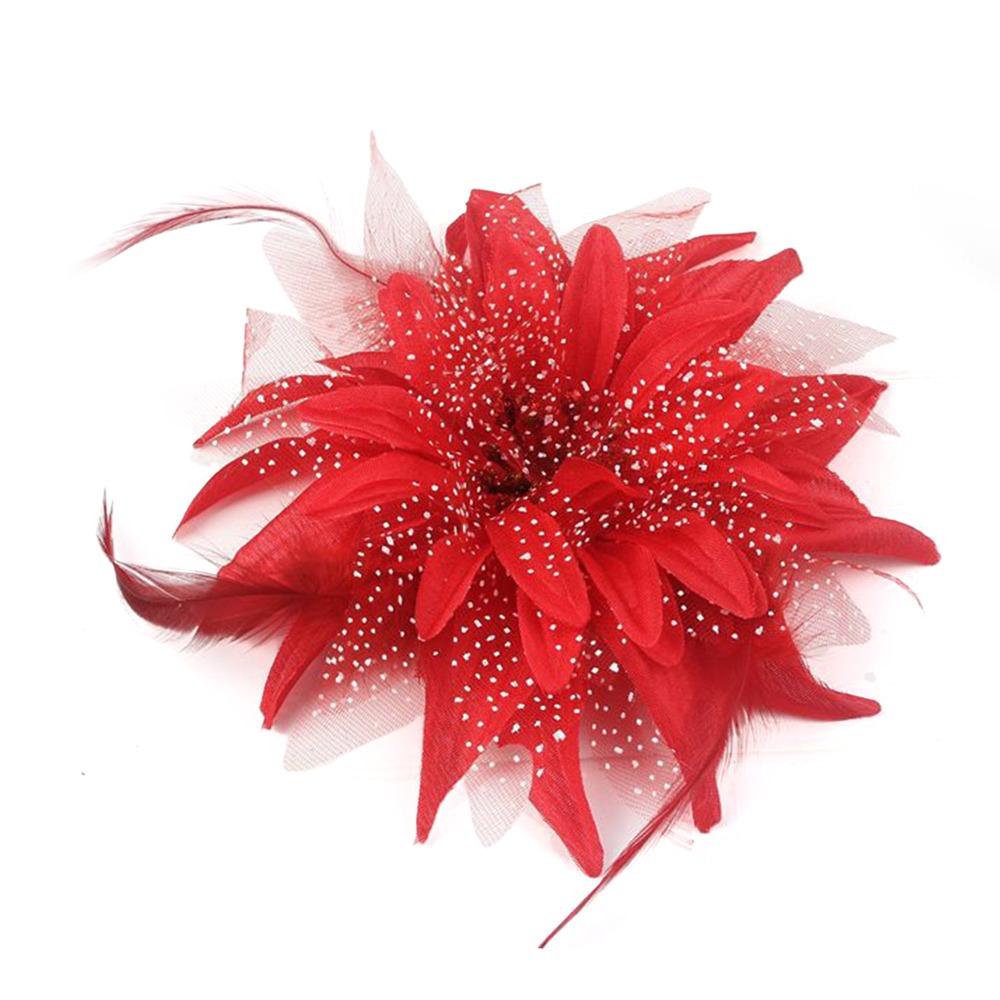 

Flower Feathers Hair Clip Brooch Hairband Fashion Bridal Hairpin Headdress for Ladies Children s Red