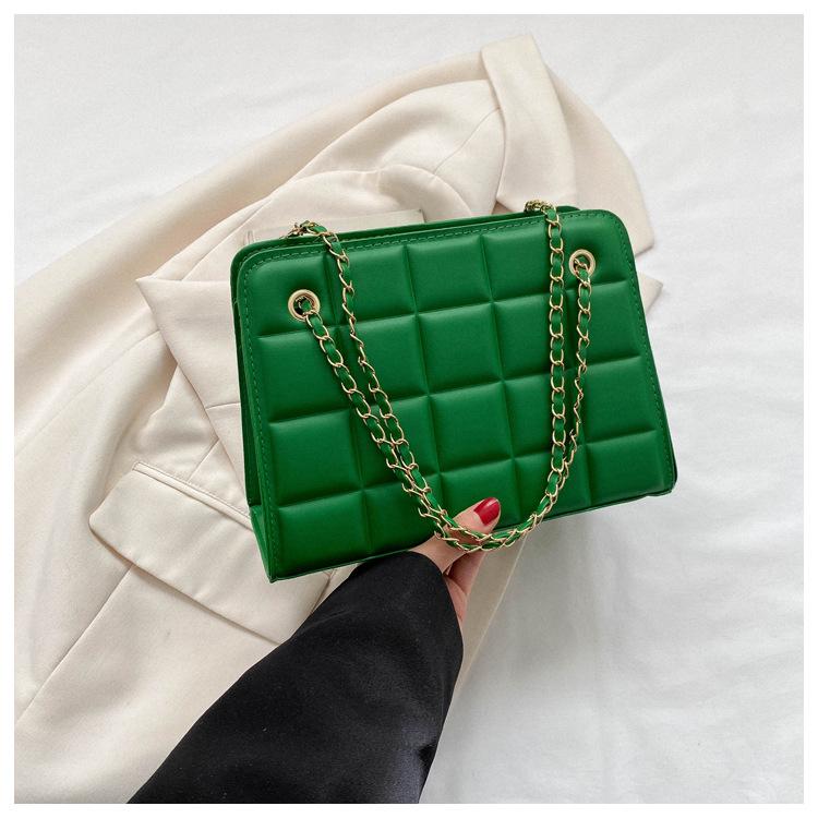 

Клетчатая сумка-трансформер в стиле ретро с повседневным рисунком цвета конфет, осенняя, с косой цепочкой, маленькая квадратная сумка через плечо зелёный