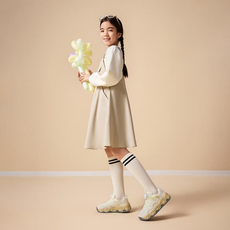 Anta Childrens Brownie Synthetic Leather Mesh Fashion Versatile Trendy Thick Sole Non-Slip Wear-Resistant Breathable Low-Top Casual Shoes A22538809