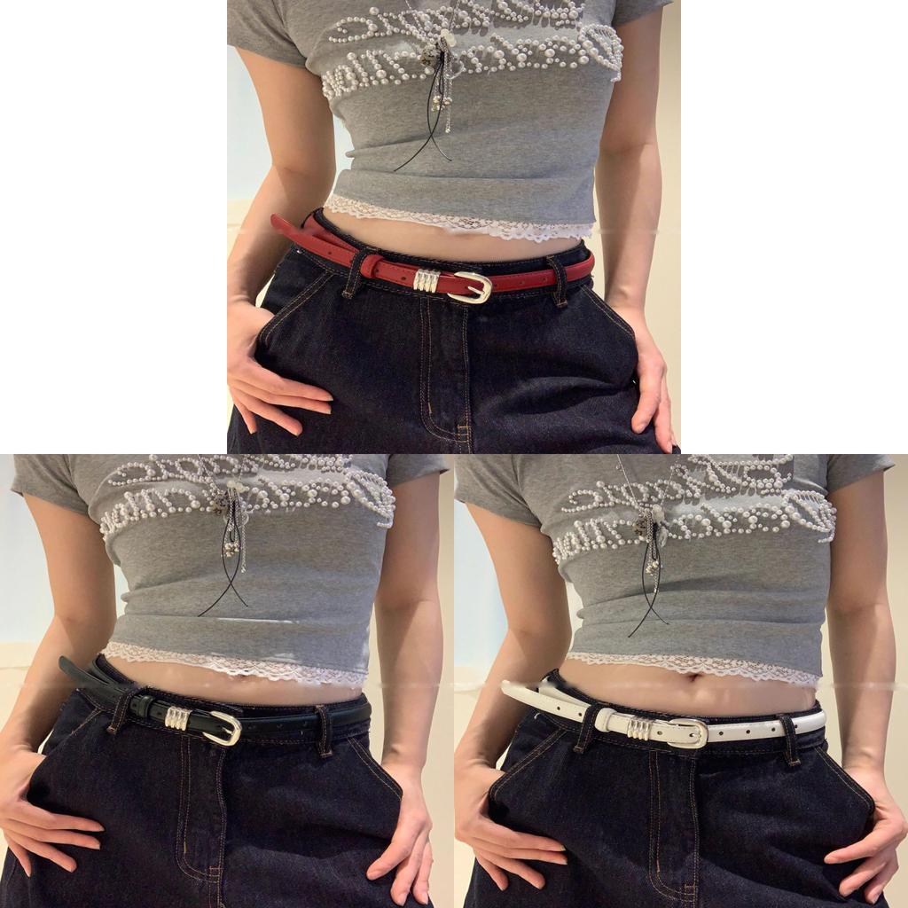 Pu Leather Thin Waist Belt For Women With Alloy Buckle For Denim And Dresses