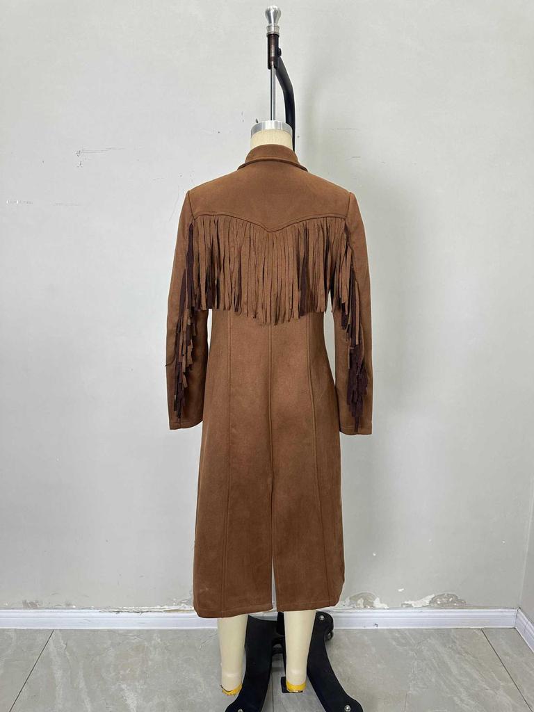 Herbst/Winter Faux Fur Langarm-Mantel mit langen Fransen, Anzugkragen und vielseitigem Design