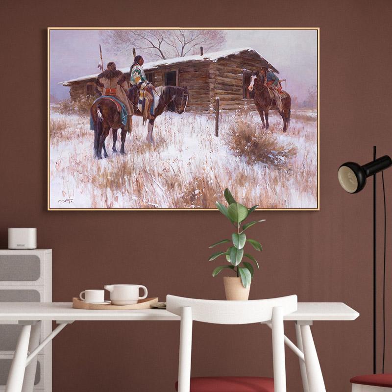 Mann jagt zu Pferd Ölgemälde auf Leinwand Cuadros Poster und Drucke Skandinavische Wandkunst Bild Heimdekor