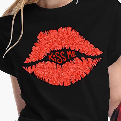 Red Lips PrintedT-shirts For Woman Fashion Club Sexy Lip T Shirt Kiss Lips Funny Summer Short Sleeve T-shirt Women T Shirt