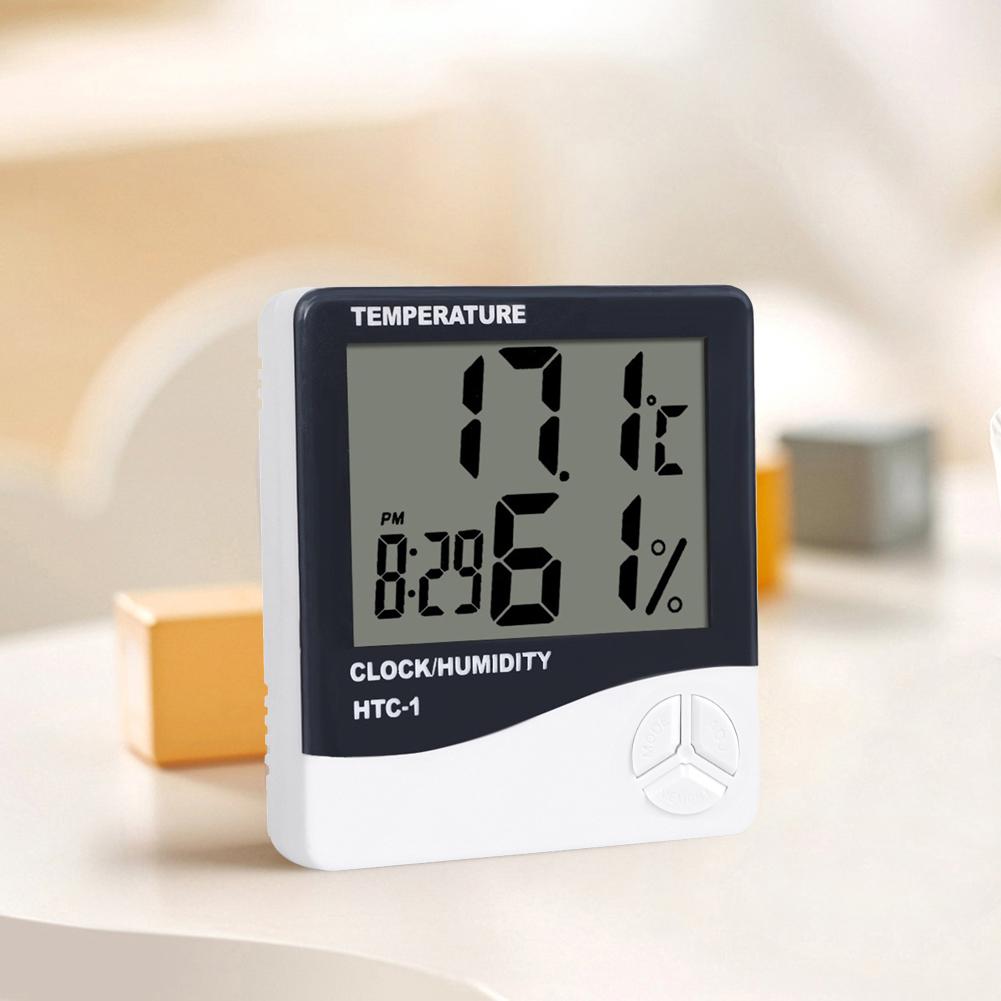HTC-1 Large Display Indoor Thermometer Hygrometer Temp Humidity Meter Clock