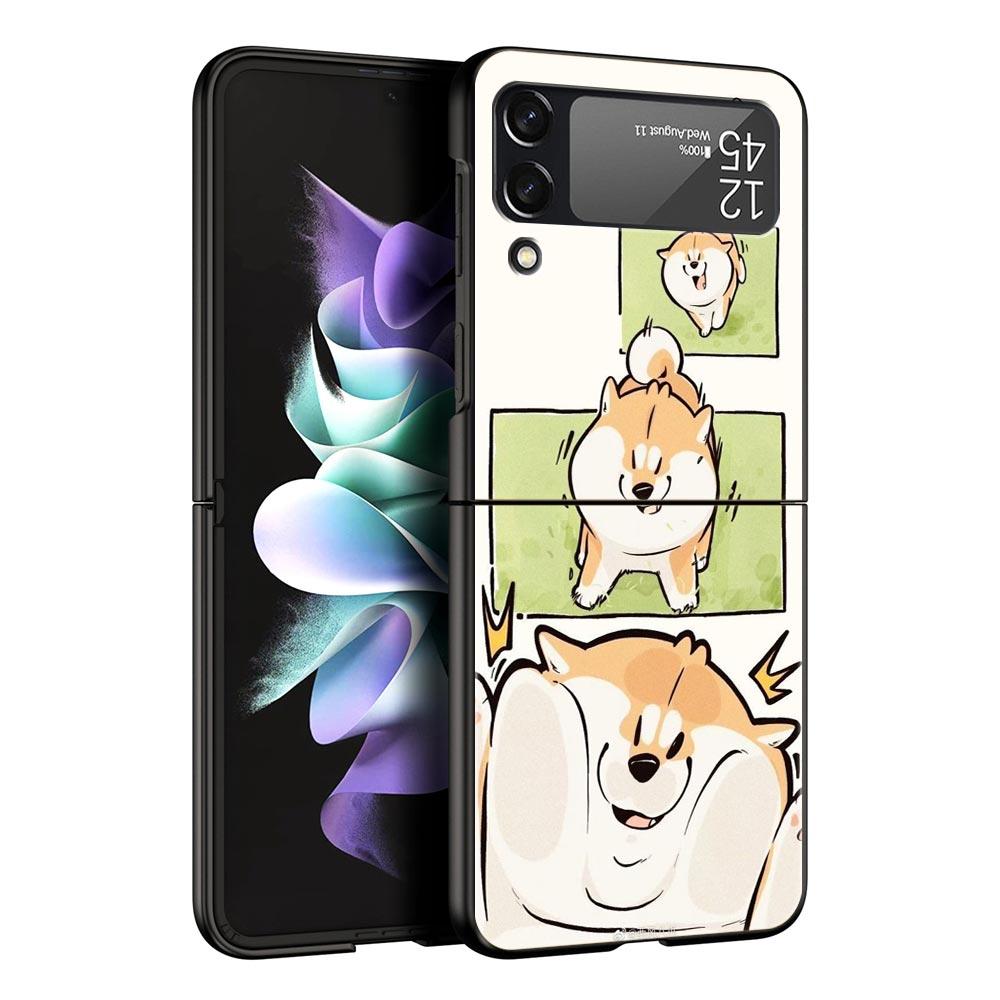 Cute Corgi Dog Hard PC Phone Case For Samsung Galaxy Z Flip 7 6 5 4 Black Cover For Galaxy Z Flip 3 Foldable Fundas Shell Capas