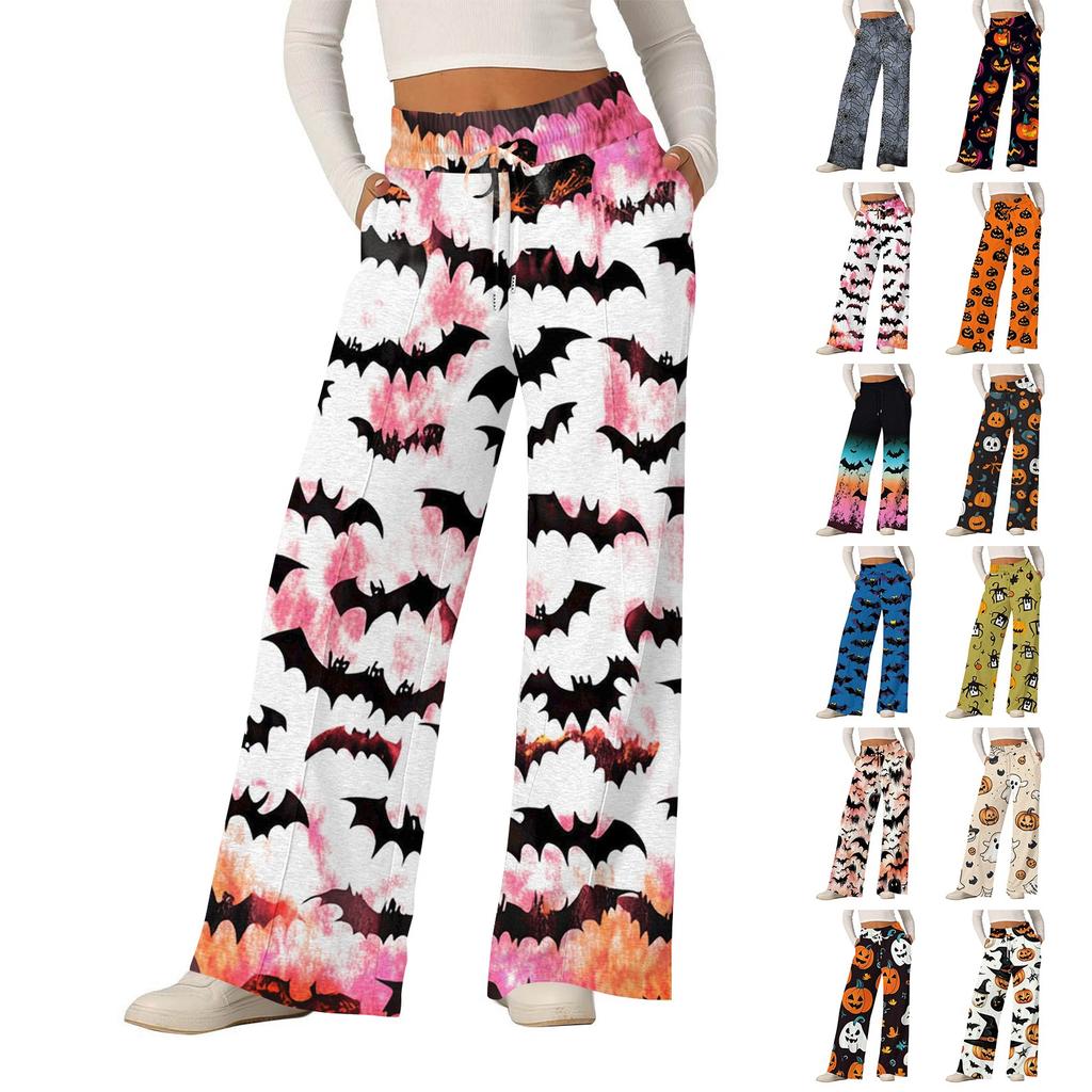 Women's Halloween Printed Fashionable Loose Casual Wide Leg Pants