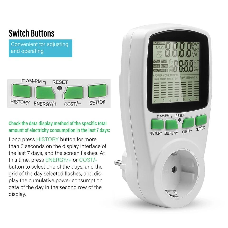 Electronic Energy Meter Measuring Outlet Socket Digital Wattmeter Power Voltage Wattmeter Power