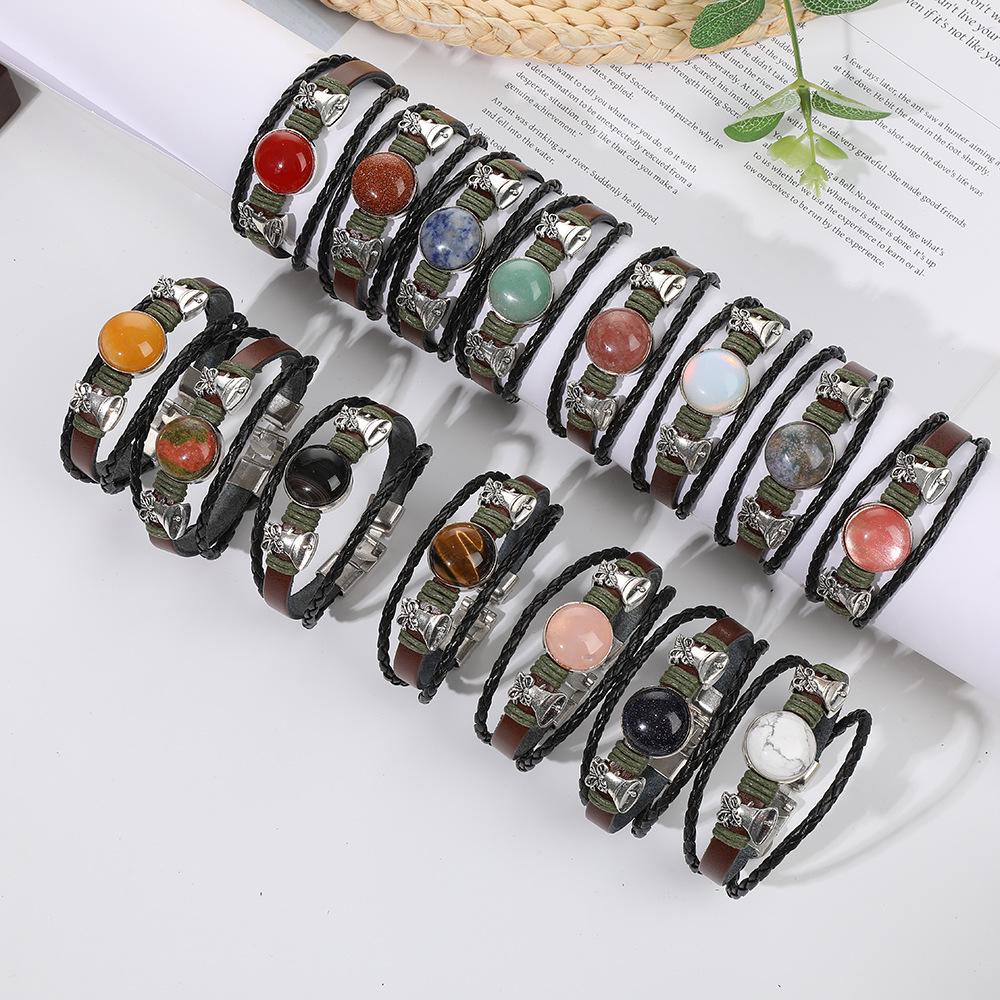 

Retro Crystal Agate Cowhide Bracelet with Alloy & Jade Inlay - Perfect Christmas Gift