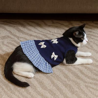 Comfort Korean Style Dog Princess Skirt Breathable Soft Pet Strap Dress Bowknot Plaid Thin Pet Summer Clothes Pet Party