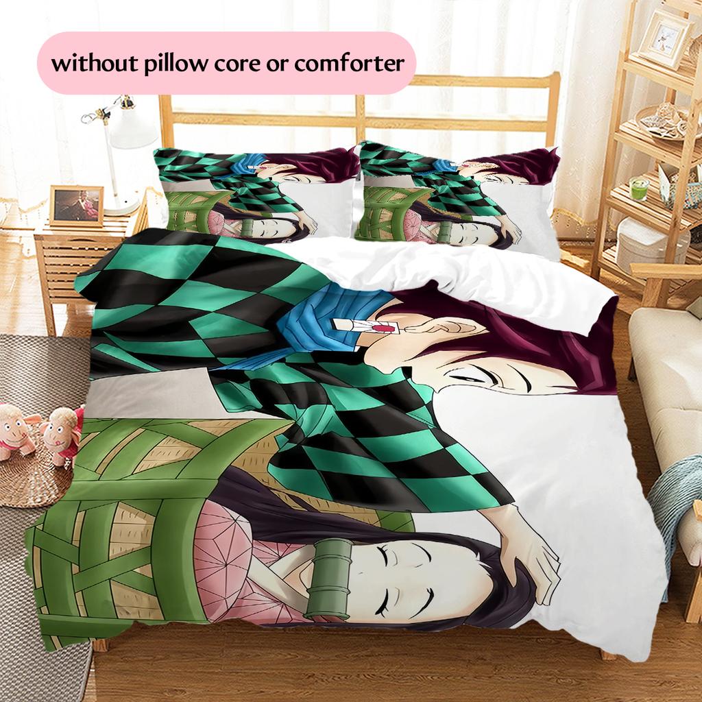 Demon Slayer Nezuko & Tanjiro Bedding Set Duvet Cover Pillowcase No Filler, Soft Home Bedroom Decor, Perfect Gift for Fans.chl