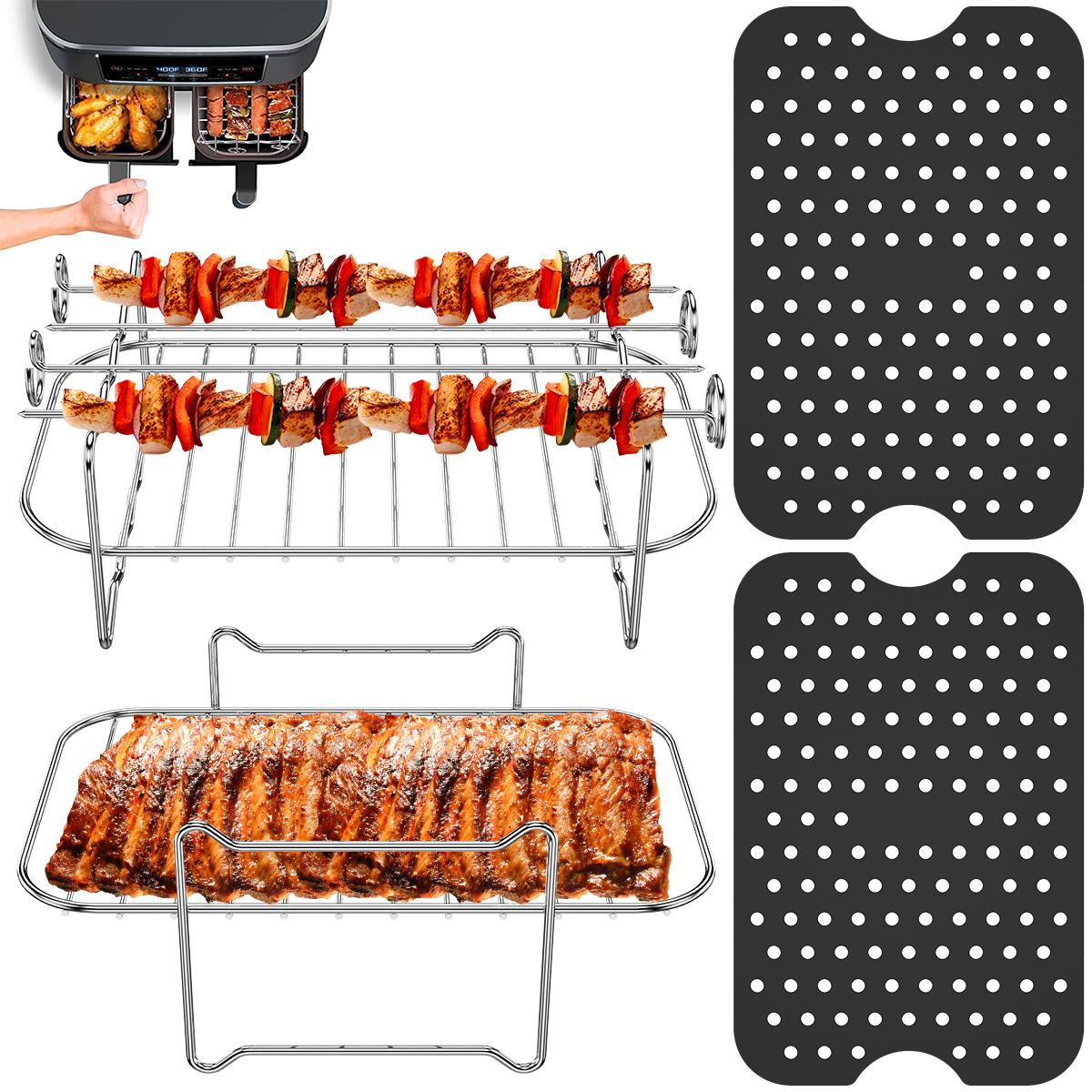 

Air Fryer Accessories Set with Silicone Mat Stainless Steel Rack and Skewers Non-Stick Air Fryer Liners Baking Dehydrator Rack