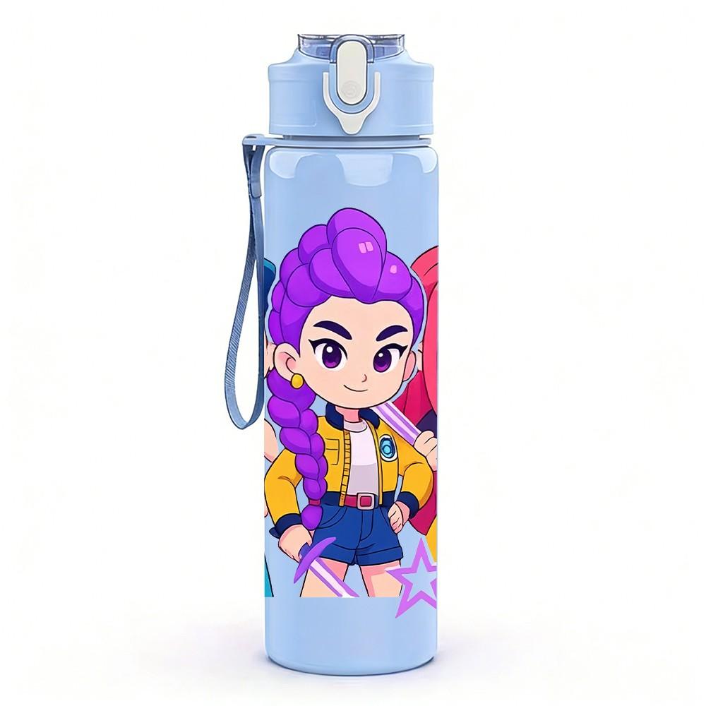 1PC Fashion Colorful Girl Group 750ml Color Plastic Sports Water Bottle Leakproof Flip Straw Lid Suitable for Sports Office Home Use