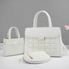 Fashion Retro Large Capacity Tote Bag Korean Single Shoulder Crossbody Bag Three Pieces Versatile Stitching Checkered Handbag PU
