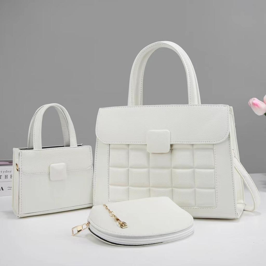 Fashion Retro Large Capacity Tote Bag Korean Single Shoulder Crossbody Bag Three Pieces Versatile Stitching Checkered Handbag PU