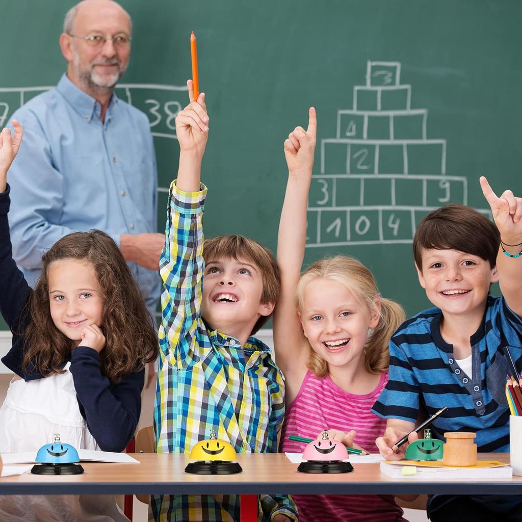 Chumia 6 Pcs Call Bell Desk Bell for Service 3 Inch Diameter Smile Face Service Bell for Desk School Bell with Metal Anti Rust Construction Front