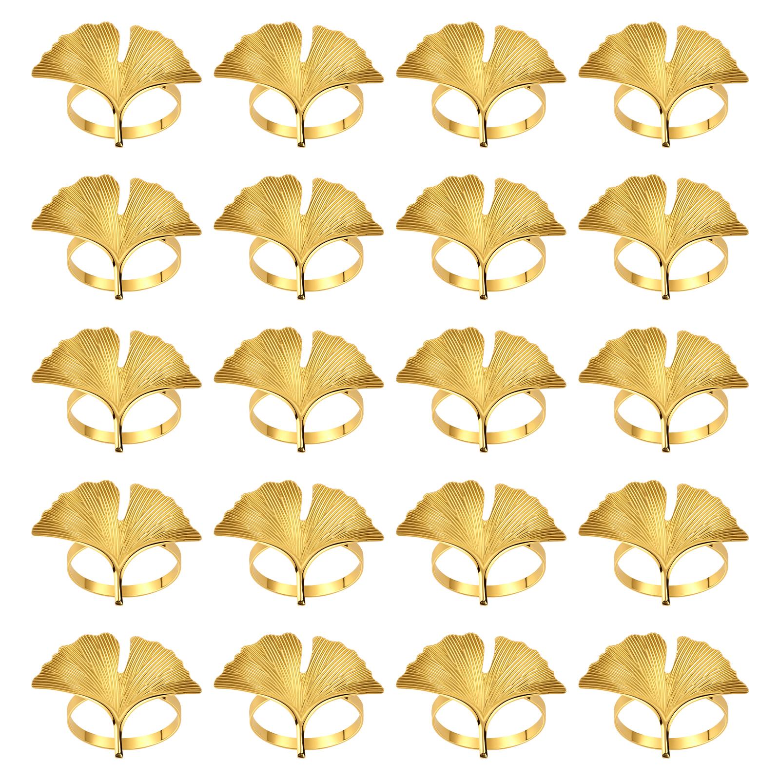 

20Pcs Vintage Napkin Ring Bow Ginkgo Leaves Gold Ring Holder Elegant Cloth Napkin Rings for Home Restaurant and Table Decoration