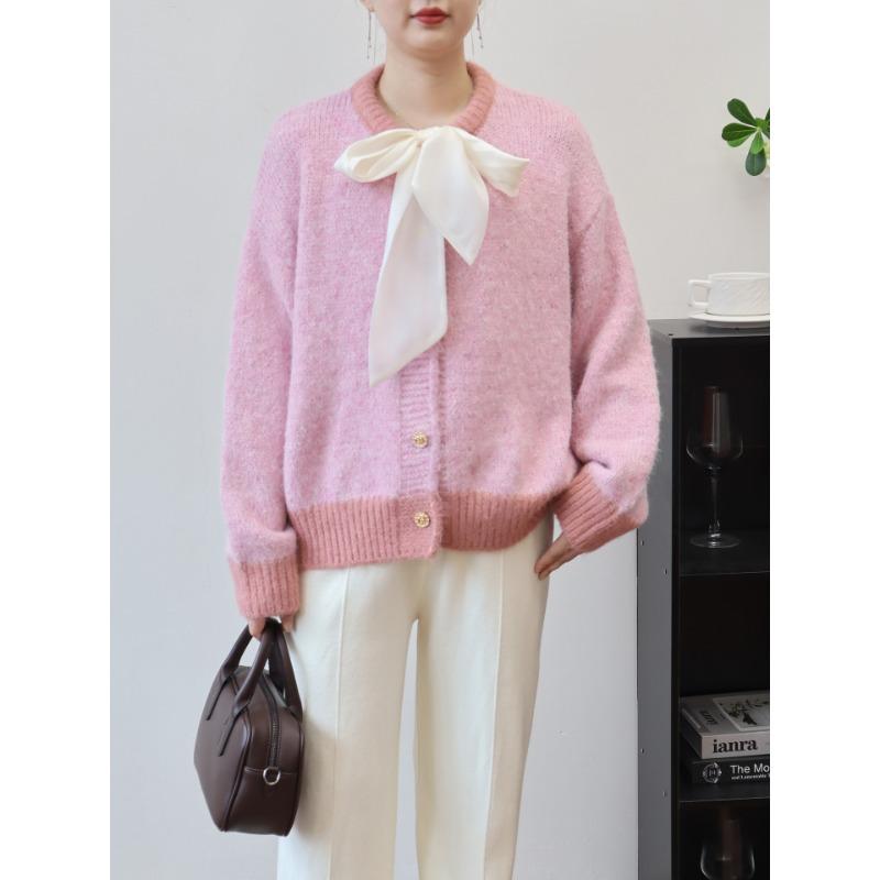 Autumn and Winter New Lace-up Bow Knitted Cardigan Loose Temperament Sweater Jacket Women