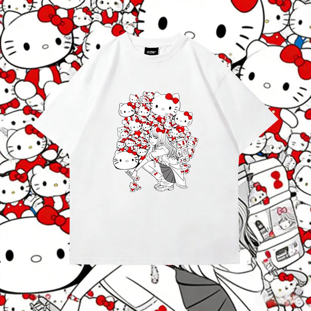2026 New Hello Kitty Tee Soft Cotton Short Sleeve Crew Neck Cute Print Lightweight Summer Top for Women Daily Casual Wear