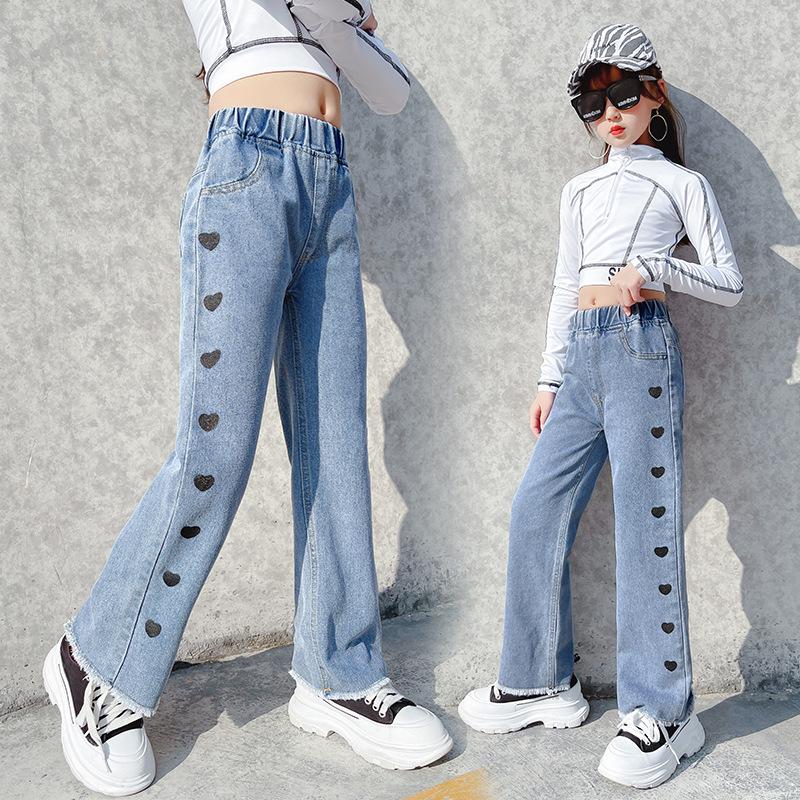 Girls' Jeans Spring And Autumn Style Fashion Casual Love Loose Wide Leg Pants