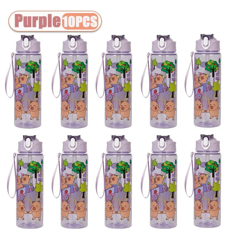 1-10PCS Capybara Cartoon Water Bottle with Straw for Gift Lightweight Dishwasher Round Reusable Whimsical Design
