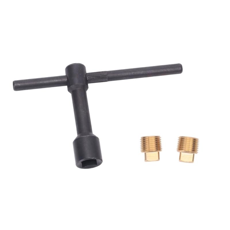 Marine Drain Stopper and Wrench Set with Brass Construction for Boat Drain Port Installation and Removal Tasks