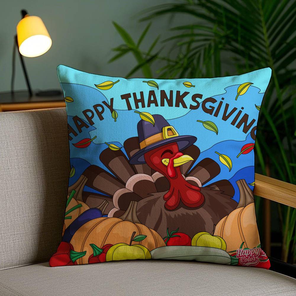 Thankful Festival Turkey Pillow Case Holiday Horror Atmosphere Short Plush Double-sided Printing Home Cushion Cover