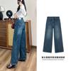 Women's High Rise Wide Leg Pants Slim Fit Medium Stretch Vintage Washed Denim Jeans Summer Long Casual Trousers