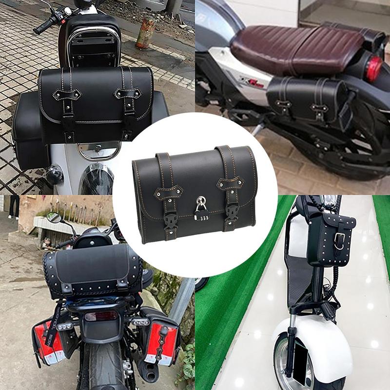 Motorcycle Barrel Bag Retro Motorcycle Saddle Bag Handlebar Tool Bag Water-Resistant 2 Straps Fork Bag PU Leather For Bike