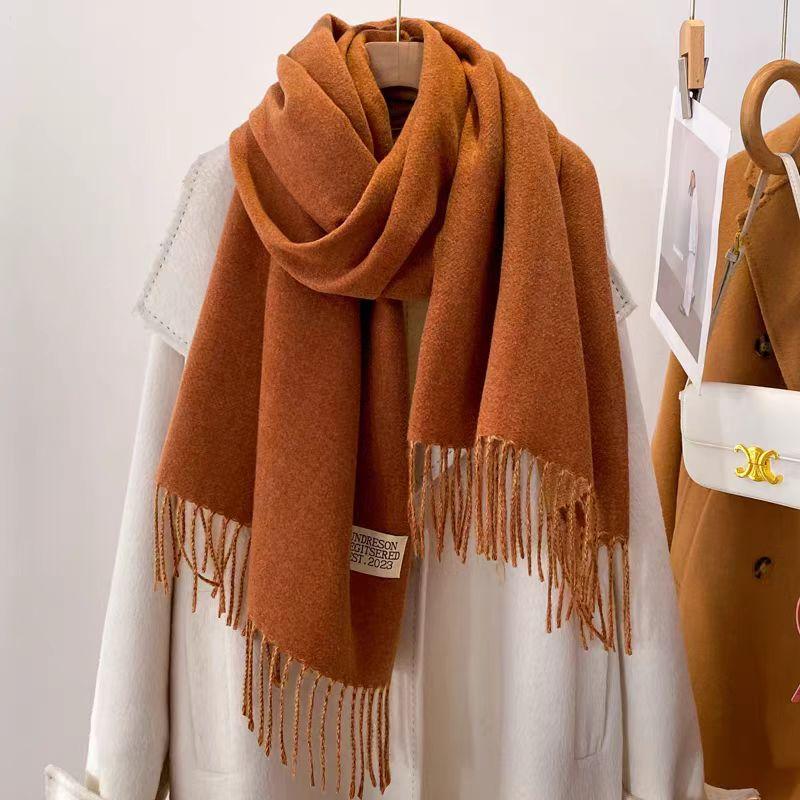 Winter Cashmere Women Scarf Female Luxury Scarves Lady Tassel Bandana Women Solid Shawl Wraps Foulard Tippet Pashmina